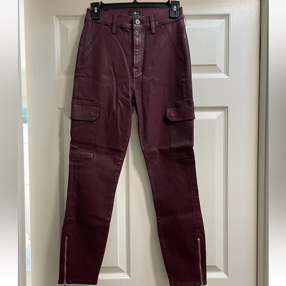 7 For All Mankind Burgundy Skinny Cargo Pants size 27 - Picture 2 of 4